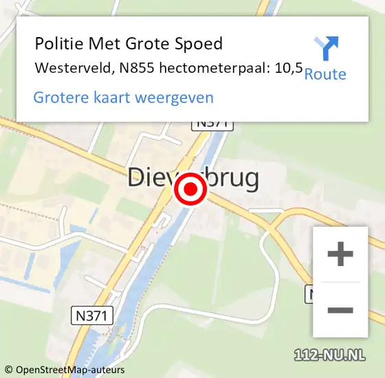 Locatie op kaart van de 112 melding: Politie Met Grote Spoed Naar Westerveld, N855 hectometerpaal: 10,5 op 14 februari 2023 18:10