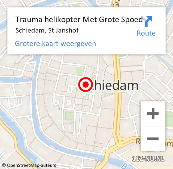 Locatie op kaart van de 112 melding: Trauma helikopter Met Grote Spoed Naar Schiedam, St Janshof op 14 februari 2023 18:12