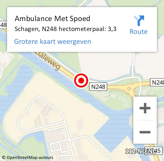 Locatie op kaart van de 112 melding: Ambulance Met Spoed Naar Schagen, N248 hectometerpaal: 3,3 op 14 februari 2023 18:40