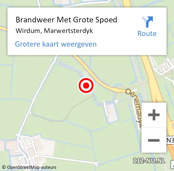Locatie op kaart van de 112 melding: Brandweer Met Grote Spoed Naar Wirdum, Marwertsterdyk op 14 februari 2023 18:50