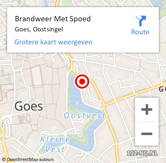 Locatie op kaart van de 112 melding: Brandweer Met Spoed Naar Goes, Oostsingel op 14 februari 2023 19:11