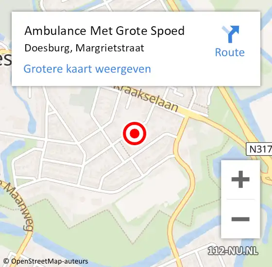 Locatie op kaart van de 112 melding: Ambulance Met Grote Spoed Naar Doesburg, Margrietstraat op 14 februari 2023 19:45