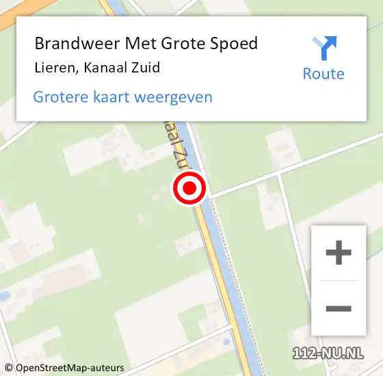 Locatie op kaart van de 112 melding: Brandweer Met Grote Spoed Naar Lieren, Kanaal Zuid op 15 augustus 2014 16:12