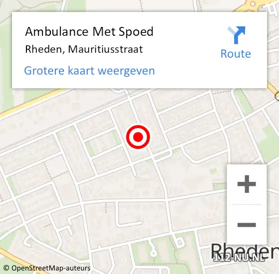Locatie op kaart van de 112 melding: Ambulance Met Spoed Naar Rheden, Mauritiusstraat op 14 februari 2023 20:14