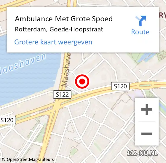 Locatie op kaart van de 112 melding: Ambulance Met Grote Spoed Naar Rotterdam, Goede-Hoopstraat op 14 februari 2023 20:17