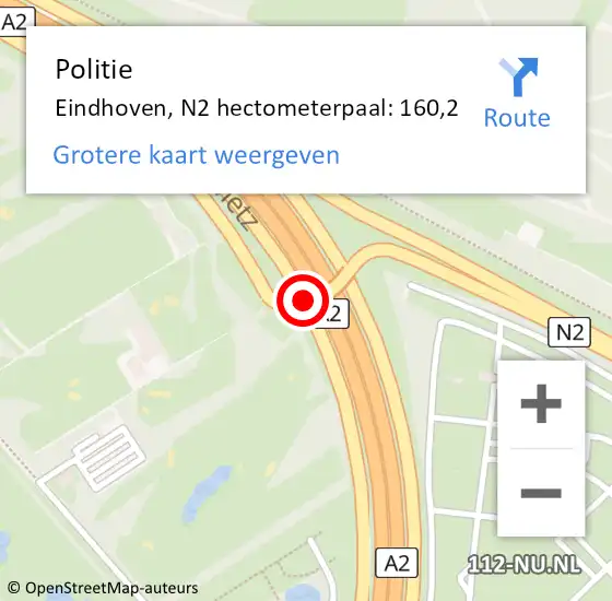 Locatie op kaart van de 112 melding: Politie Eindhoven, N2 hectometerpaal: 160,2 op 14 februari 2023 20:18