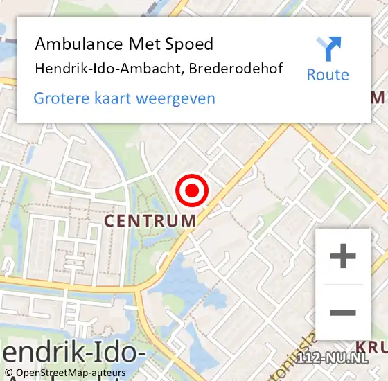 Locatie op kaart van de 112 melding: Ambulance Met Spoed Naar Hendrik-Ido-Ambacht, Brederodehof op 14 februari 2023 20:34