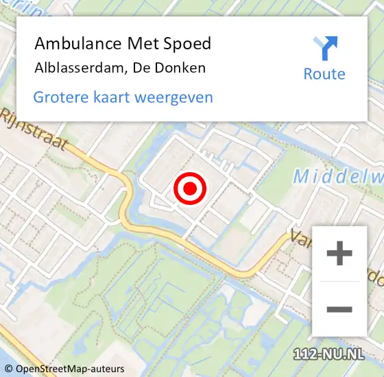 Locatie op kaart van de 112 melding: Ambulance Met Spoed Naar Alblasserdam, De Donken op 14 februari 2023 21:38