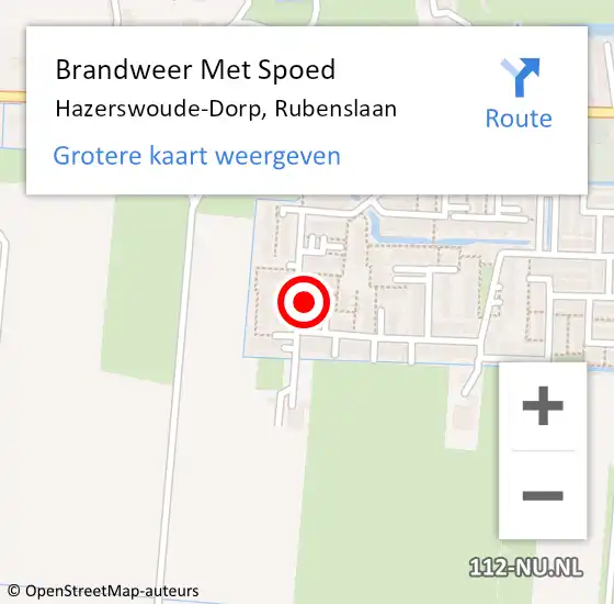 Locatie op kaart van de 112 melding: Brandweer Met Spoed Naar Hazerswoude-Dorp, Rubenslaan op 14 februari 2023 21:58