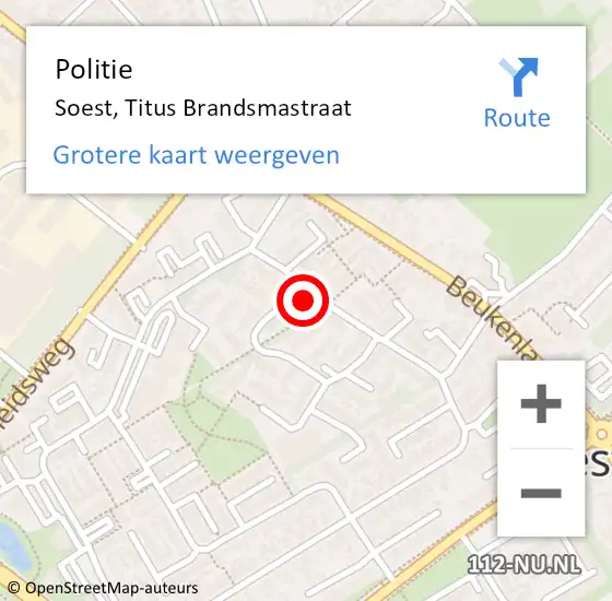 Locatie op kaart van de 112 melding: Politie Soest, Titus Brandsmastraat op 14 februari 2023 22:17