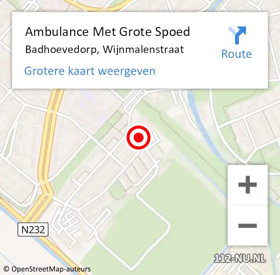 Locatie op kaart van de 112 melding: Ambulance Met Grote Spoed Naar Badhoevedorp, Wijnmalenstraat op 14 februari 2023 22:35