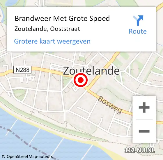 Locatie op kaart van de 112 melding: Brandweer Met Grote Spoed Naar Zoutelande, Ooststraat op 14 februari 2023 23:19