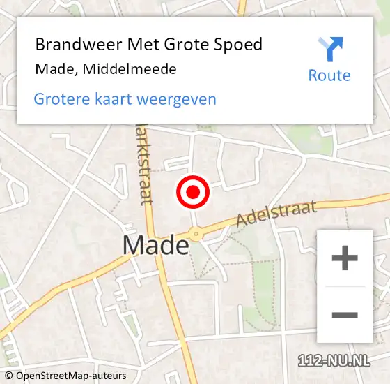 Locatie op kaart van de 112 melding: Brandweer Met Grote Spoed Naar Made, Middelmeede op 14 februari 2023 23:43