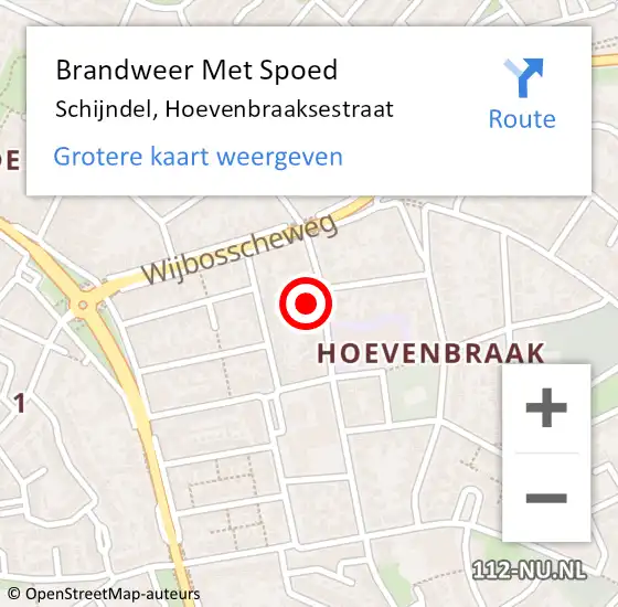 Locatie op kaart van de 112 melding: Brandweer Met Spoed Naar Schijndel, Hoevenbraaksestraat op 14 februari 2023 23:48