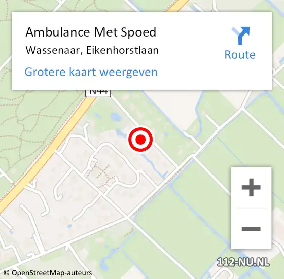 Locatie op kaart van de 112 melding: Ambulance Met Spoed Naar Wassenaar, Eikenhorstlaan op 14 februari 2023 23:51