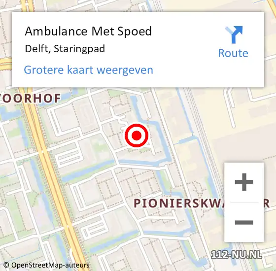 Locatie op kaart van de 112 melding: Ambulance Met Spoed Naar Delft, Staringpad op 14 februari 2023 23:52