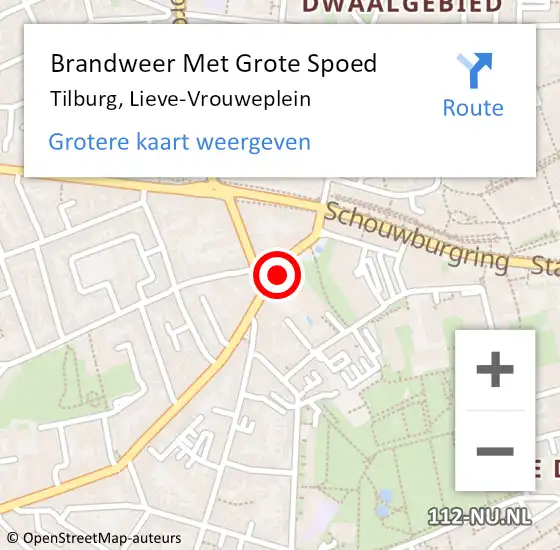 Locatie op kaart van de 112 melding: Brandweer Met Grote Spoed Naar Tilburg, Lieve-Vrouweplein op 15 februari 2023 00:10