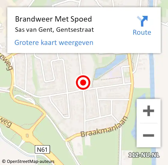 Locatie op kaart van de 112 melding: Brandweer Met Spoed Naar Sas van Gent, Gentsestraat op 15 februari 2023 01:07