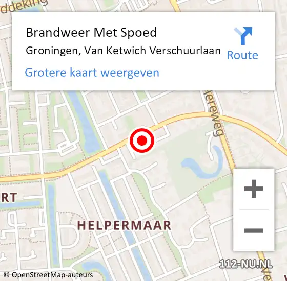 Locatie op kaart van de 112 melding: Brandweer Met Spoed Naar Groningen, Van Ketwich Verschuurlaan op 15 februari 2023 01:22