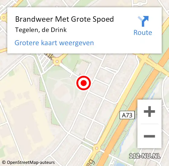 Locatie op kaart van de 112 melding: Brandweer Met Grote Spoed Naar Tegelen, de Drink op 15 februari 2023 01:47