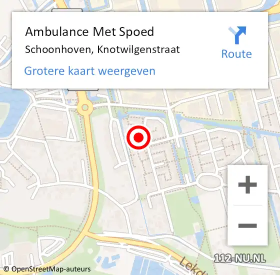 Locatie op kaart van de 112 melding: Ambulance Met Spoed Naar Schoonhoven, Knotwilgenstraat op 15 februari 2023 01:55