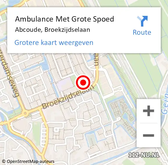 Locatie op kaart van de 112 melding: Ambulance Met Grote Spoed Naar Abcoude, Broekzijdselaan op 15 februari 2023 04:52