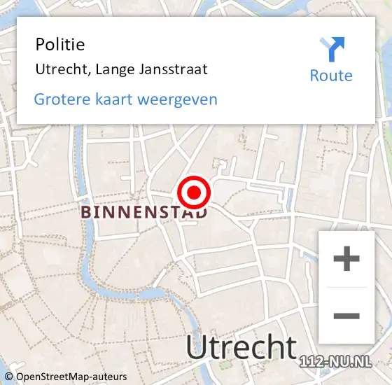 Locatie op kaart van de 112 melding: Politie Utrecht, Lange Jansstraat op 15 februari 2023 05:33