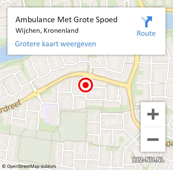 Locatie op kaart van de 112 melding: Ambulance Met Grote Spoed Naar Wijchen, Kronenland op 15 februari 2023 06:12