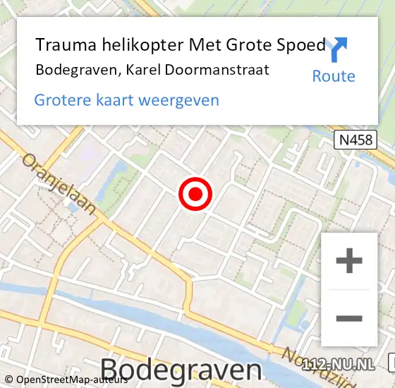 Locatie op kaart van de 112 melding: Trauma helikopter Met Grote Spoed Naar Bodegraven, Karel Doormanstraat op 15 februari 2023 06:20