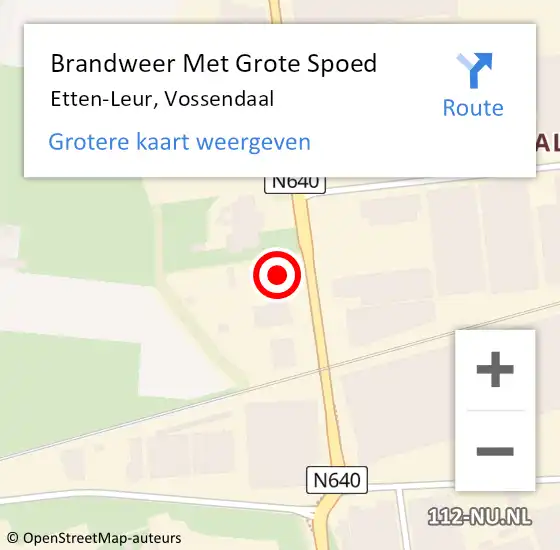 Locatie op kaart van de 112 melding: Brandweer Met Grote Spoed Naar Etten-Leur, Vossendaal op 15 februari 2023 07:36