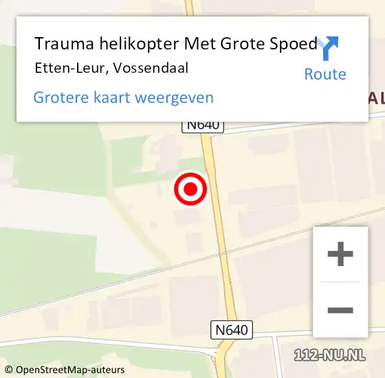 Locatie op kaart van de 112 melding: Trauma helikopter Met Grote Spoed Naar Etten-Leur, Vossendaal op 15 februari 2023 07:38