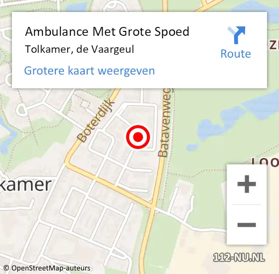 Locatie op kaart van de 112 melding: Ambulance Met Grote Spoed Naar Tolkamer, de Vaargeul op 15 februari 2023 08:36