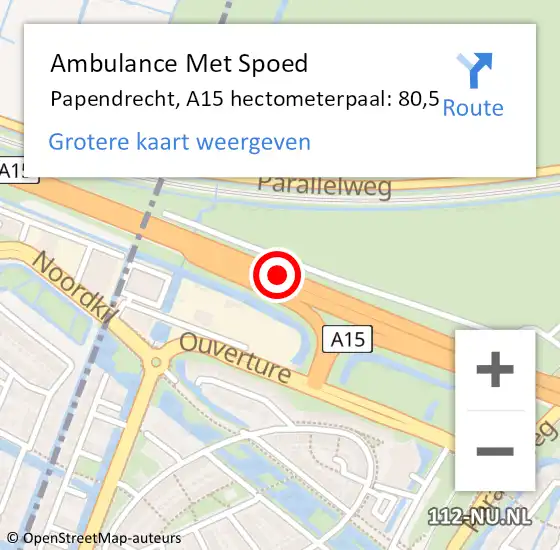 Locatie op kaart van de 112 melding: Ambulance Met Spoed Naar Molenlanden, A15 hectometerpaal: 80,5 op 15 februari 2023 08:40