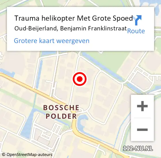 Locatie op kaart van de 112 melding: Trauma helikopter Met Grote Spoed Naar Oud-Beijerland, Benjamin Franklinstraat op 15 februari 2023 08:56