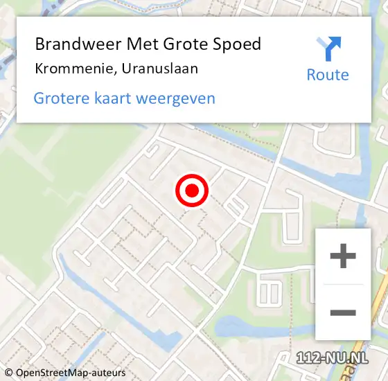 Locatie op kaart van de 112 melding: Brandweer Met Grote Spoed Naar Krommenie, Uranuslaan op 15 februari 2023 09:11