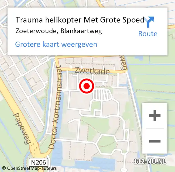 Locatie op kaart van de 112 melding: Trauma helikopter Met Grote Spoed Naar Zoeterwoude, Blankaartweg op 15 februari 2023 09:16