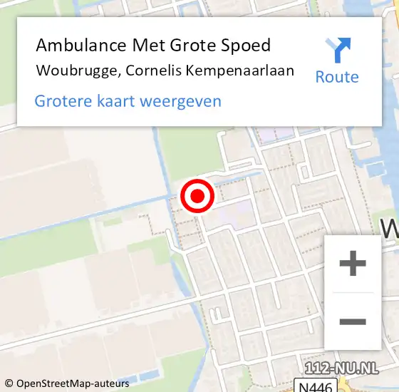 Locatie op kaart van de 112 melding: Ambulance Met Grote Spoed Naar Woubrugge, Cornelis Kempenaarlaan op 15 februari 2023 09:25