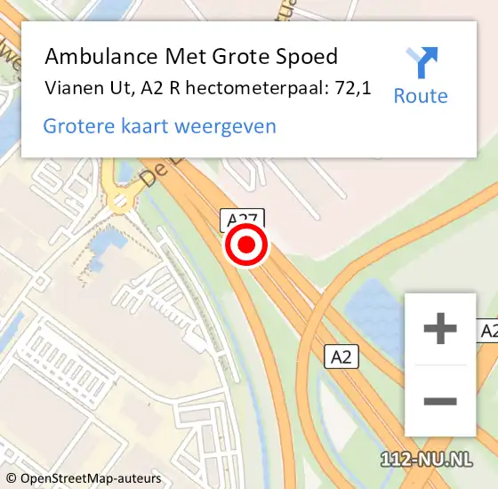 Locatie op kaart van de 112 melding: Ambulance Met Grote Spoed Naar Vianen Ut, A2 R op 15 augustus 2014 16:57