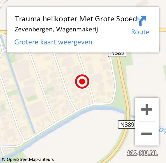 Locatie op kaart van de 112 melding: Trauma helikopter Met Grote Spoed Naar Zevenbergen, Wagenmakerij op 15 februari 2023 09:41