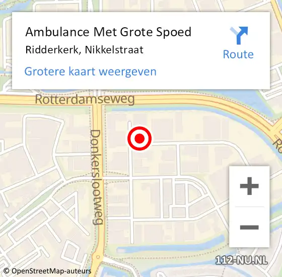 Locatie op kaart van de 112 melding: Ambulance Met Grote Spoed Naar Ridderkerk, Nikkelstraat op 15 februari 2023 09:43