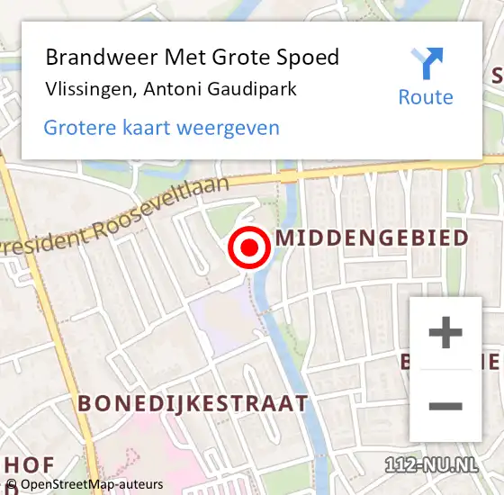 Locatie op kaart van de 112 melding: Brandweer Met Grote Spoed Naar Vlissingen, Antoni Gaudipark op 15 februari 2023 09:45