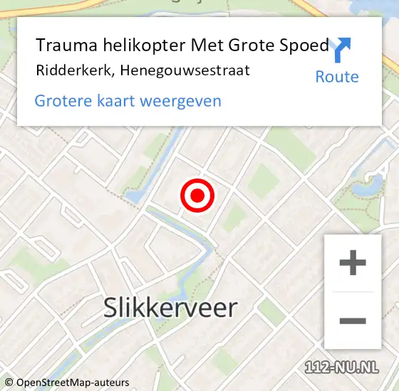 Locatie op kaart van de 112 melding: Trauma helikopter Met Grote Spoed Naar Ridderkerk, Henegouwsestraat op 15 februari 2023 10:35