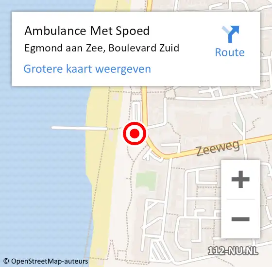 Locatie op kaart van de 112 melding: Ambulance Met Spoed Naar Egmond aan Zee, Boulevard Zuid op 15 augustus 2014 17:11