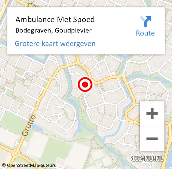 Locatie op kaart van de 112 melding: Ambulance Met Spoed Naar Bodegraven, Goudplevier op 15 februari 2023 11:04