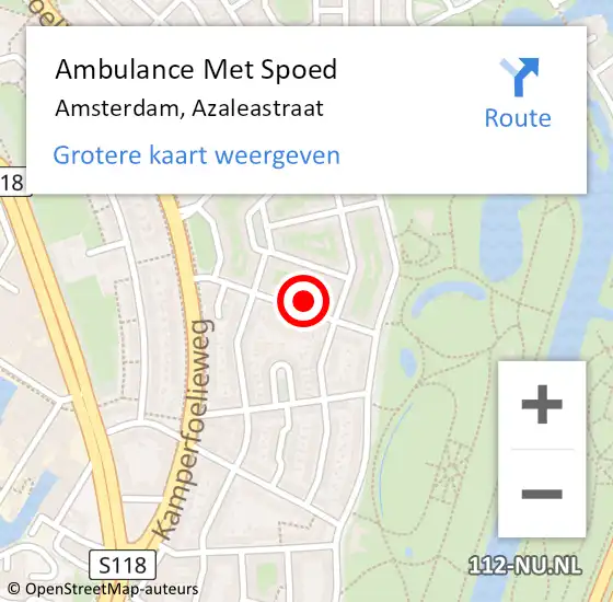 Locatie op kaart van de 112 melding: Ambulance Met Spoed Naar Amsterdam, Azaleastraat op 15 februari 2023 11:22