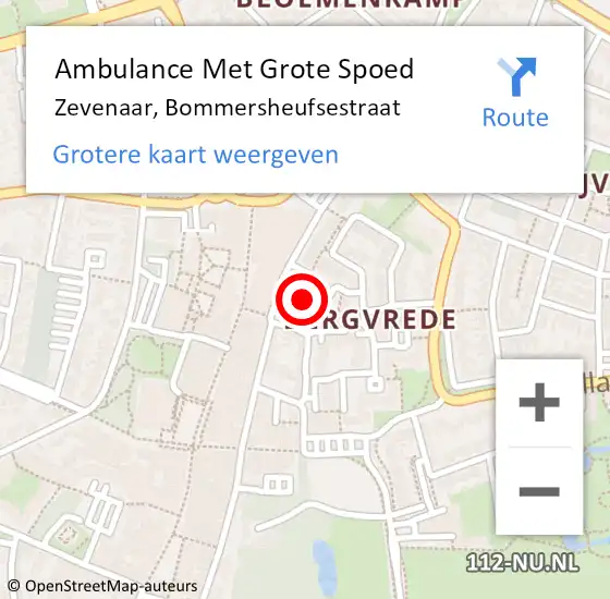 Locatie op kaart van de 112 melding: Ambulance Met Grote Spoed Naar Zevenaar, Bommersheufsestraat op 15 februari 2023 11:34