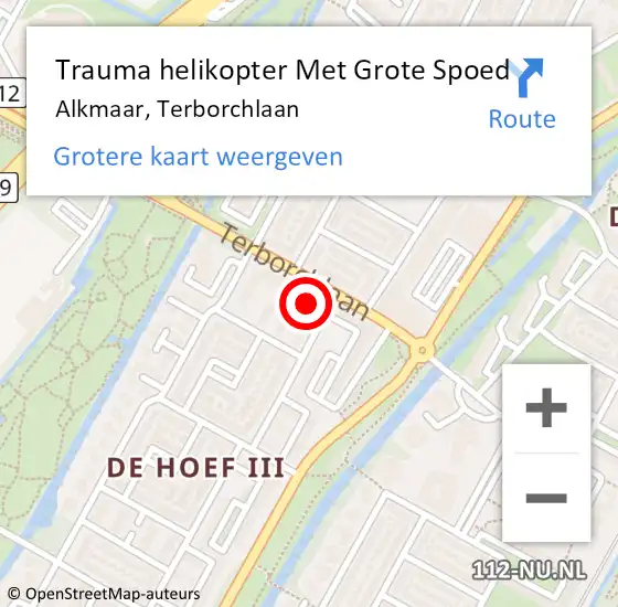 Locatie op kaart van de 112 melding: Trauma helikopter Met Grote Spoed Naar Alkmaar, Terborchlaan op 15 februari 2023 11:35