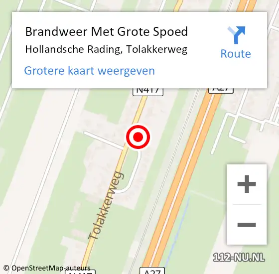 Locatie op kaart van de 112 melding: Brandweer Met Grote Spoed Naar Hollandsche Rading, Tolakkerweg op 15 februari 2023 11:36