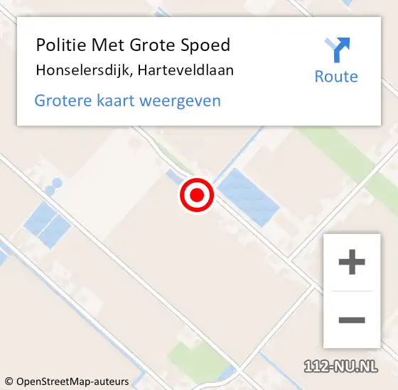 Locatie op kaart van de 112 melding: Politie Met Grote Spoed Naar Honselersdijk, Harteveldlaan op 15 februari 2023 11:37