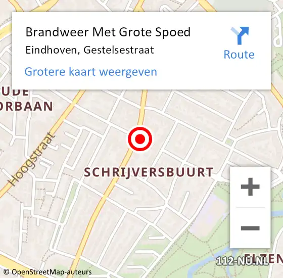 Locatie op kaart van de 112 melding: Brandweer Met Grote Spoed Naar Eindhoven, Gestelsestraat op 15 februari 2023 12:11